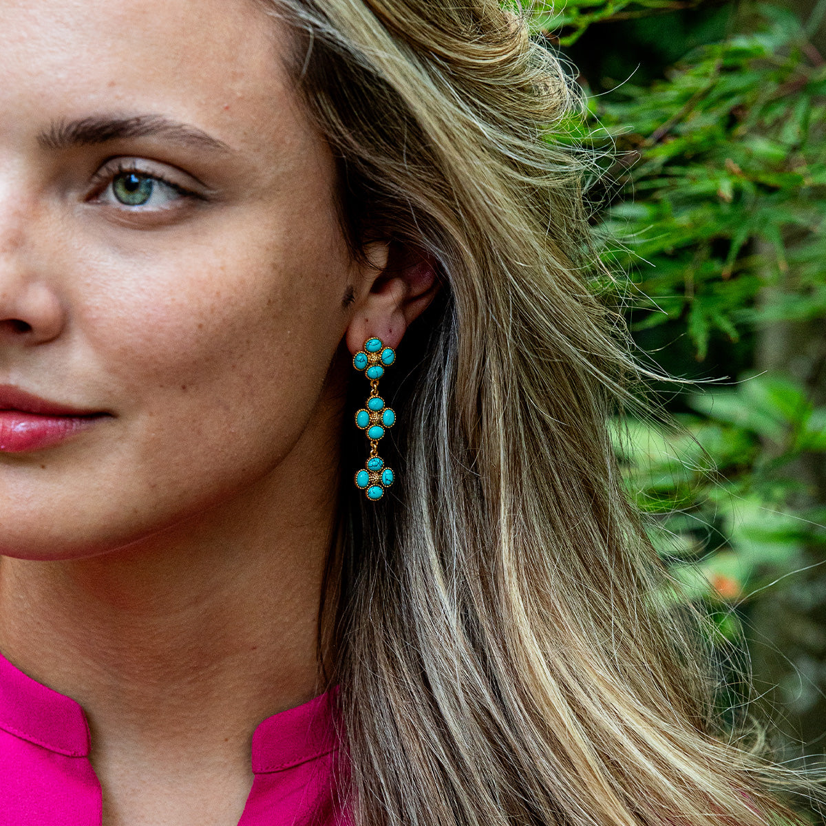 Berry Clover Linear Earrings in Turquoise