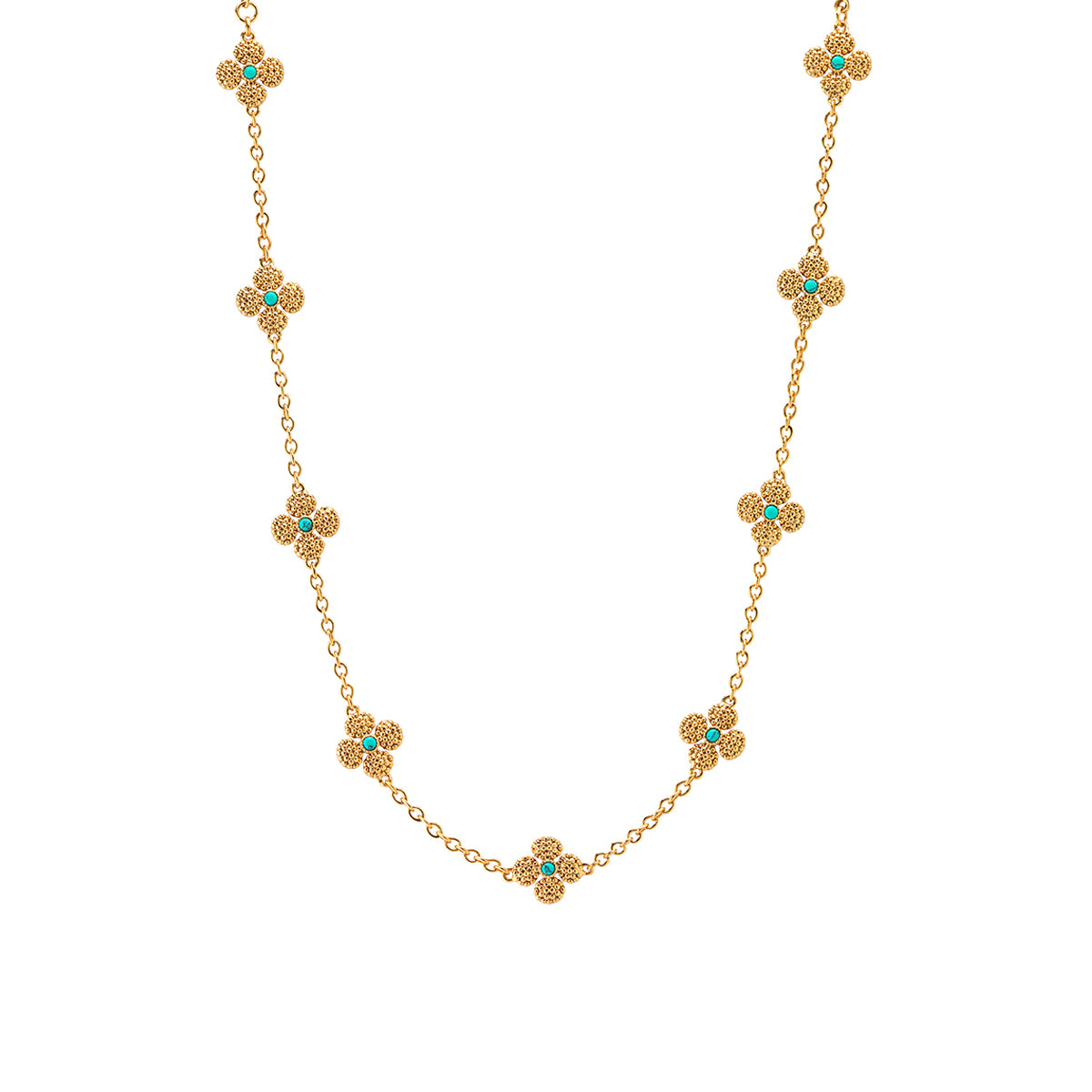 Berry Clover Double Sided Necklace 16" in Turquoise