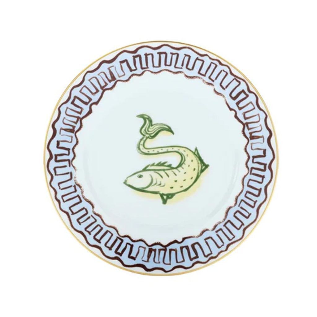 Ill Viaggio Di Nettuno Dessert Plate in Light Blue & Yellow