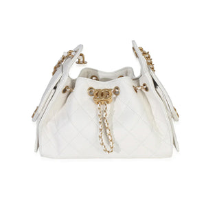 Chanel White Quilted Caviar Mini Chanel 25 Hobo Handbag