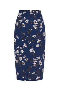 Lorelei Skirt in Midnight Magnolia Print Taffeta Faille