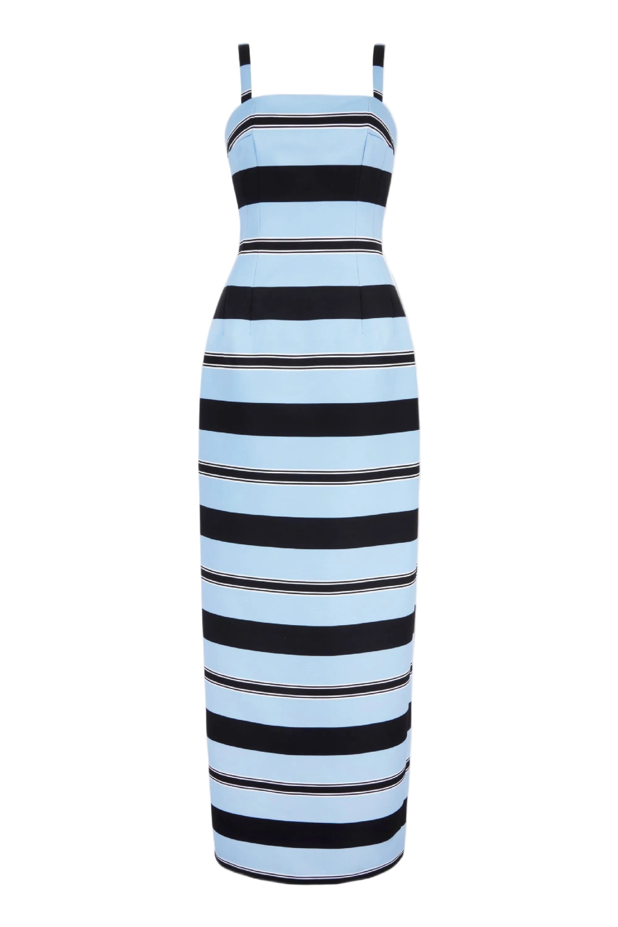 Regina Dress in Blue & Black Striped Taffeta Faille