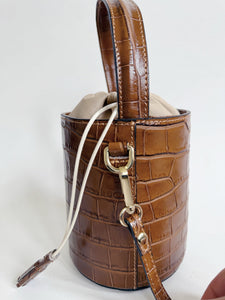 Embossed Croc Bucket Bag in Camel
