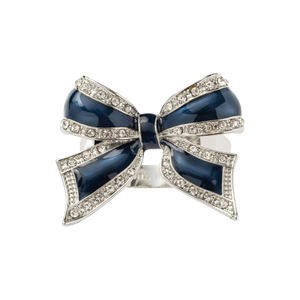 Enamel Bow Skinny Napkin Rings in Navy, Set of Four