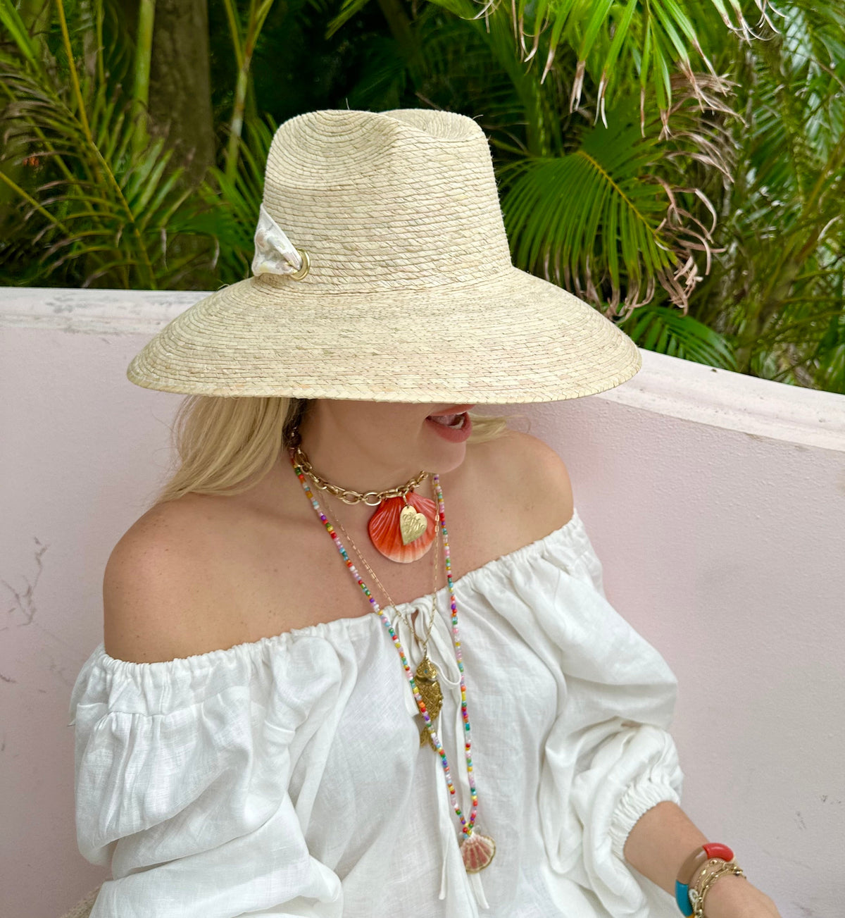 Hollyhock Sun Hat in Pink Marigold Block Print Hat Scarf