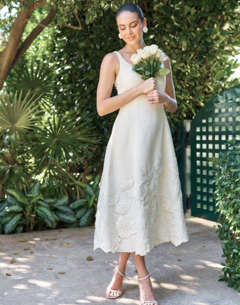 Amanda Midi Dress in Ivory