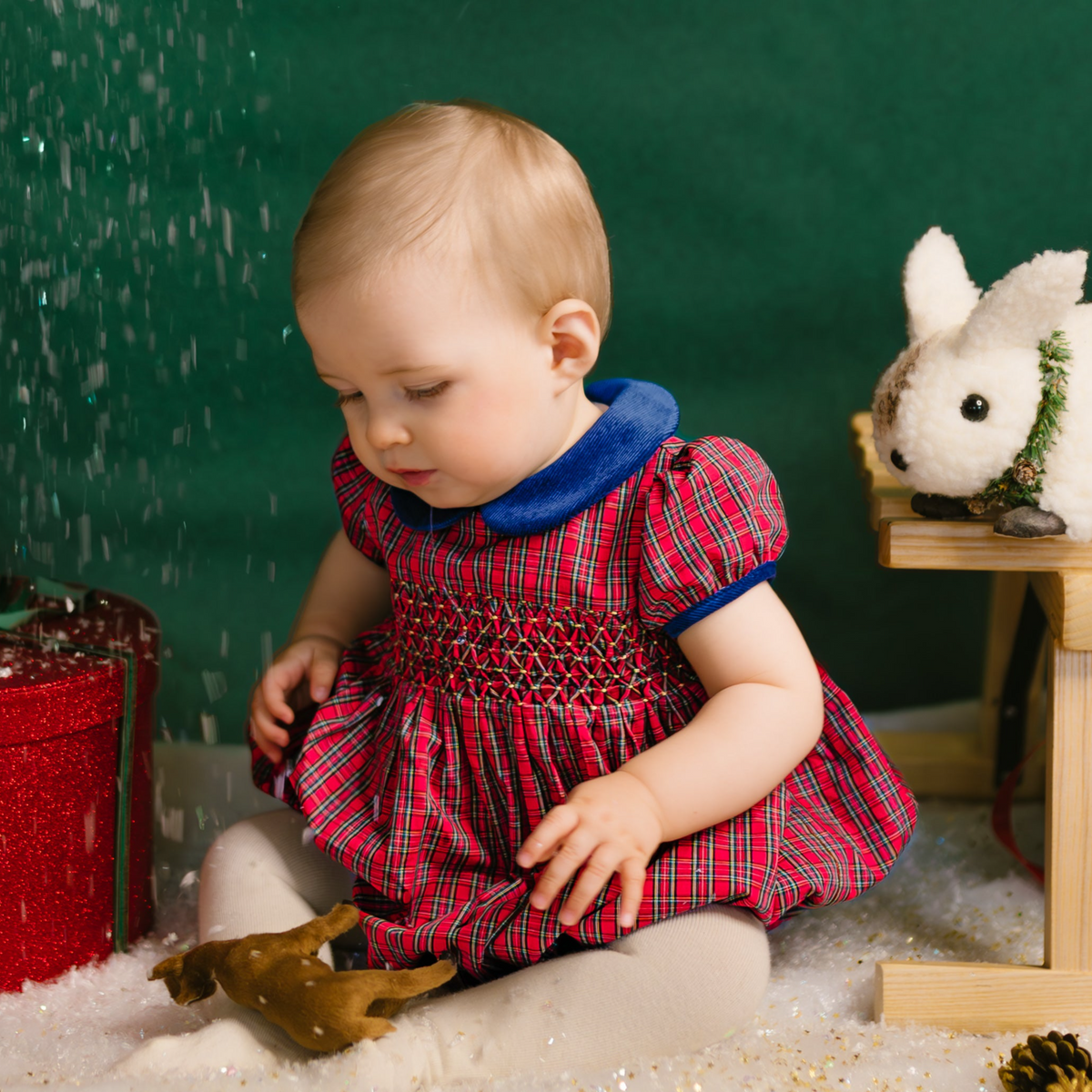 Angelica Red Tartan Short Sleeve Smocked Bubble