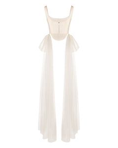 Bonnie Corset Top in Ivory Silk Wool with Tulle Bows