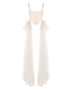 Bonnie Corset Top in Ivory Silk Wool with Tulle Bows