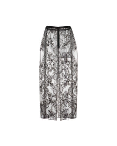 Effie Pencil Skirt in Black Organza with Ribbon Embroidery