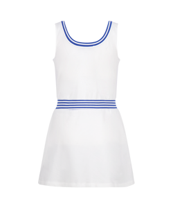 Ashby Dress in Bright White with Cadet Blue Stripe