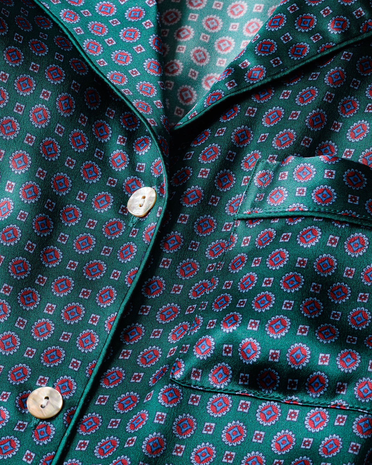 Women’s Silk Pajama Set in Emerald Foulard