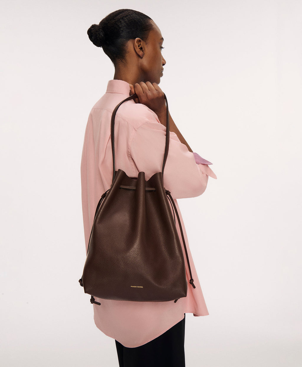 Drawstring Cabas in Saddle Suede