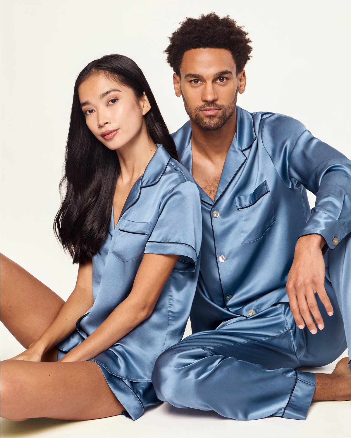 Women’s Silk Short Sleeve Short Set in Mystique Blue