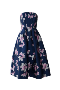 Catherine Dress Blue Plumeria Jacquard