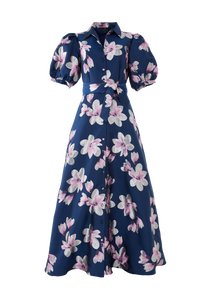 Charlotte Gown Blue Plumeria Jacquard