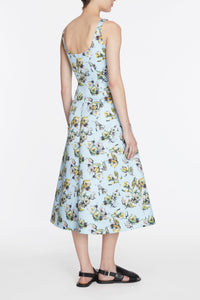Abella Dress In Yellow & Green Floral Print Genzianella Model Back Shot | Emilia Wickstead