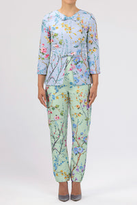 Garden Reverie Silk Faille Cigarette Pants in Celadon Floral