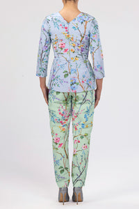 Garden Reverie Silk Faille Cigarette Pants in Celadon Floral
