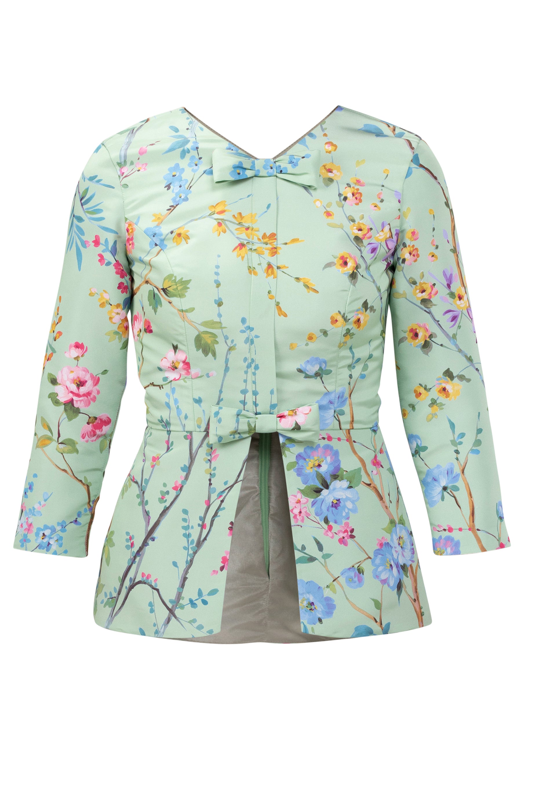 Marion Garden Reverie Silk Faille Top in Celadon Floral