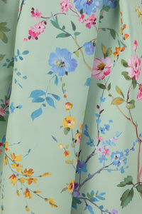 Elizabeth Garden Reverie Silk Faille Column Gown with Bow Belt in Celadon Floral