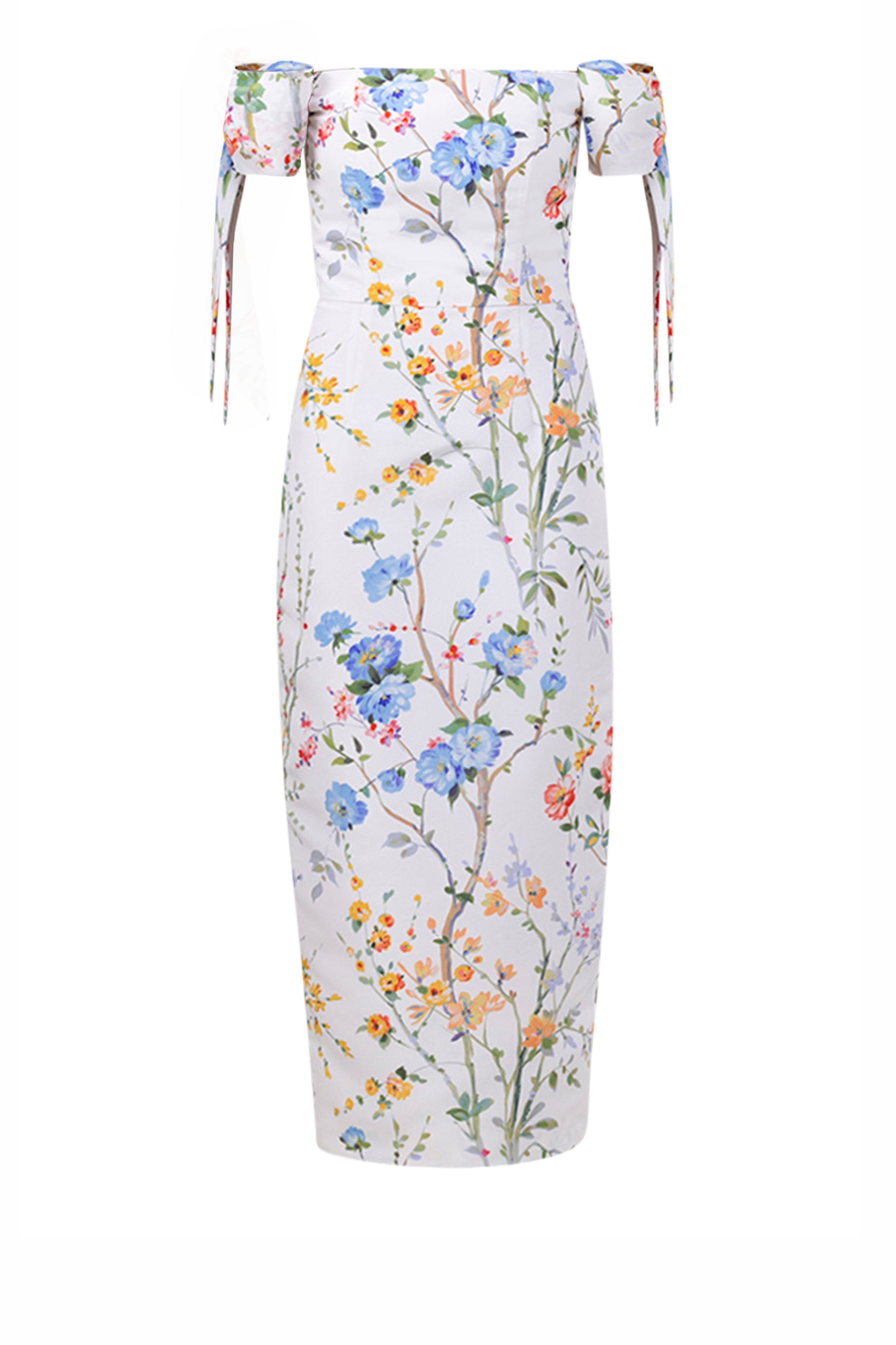 Isabella Garden Reverie Silk Faille Midi Dress in White Floral