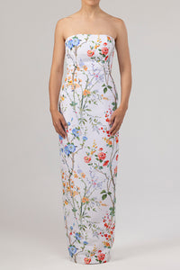 Elizabeth Garden Reverie Silk Faille Column Gown in White Floral