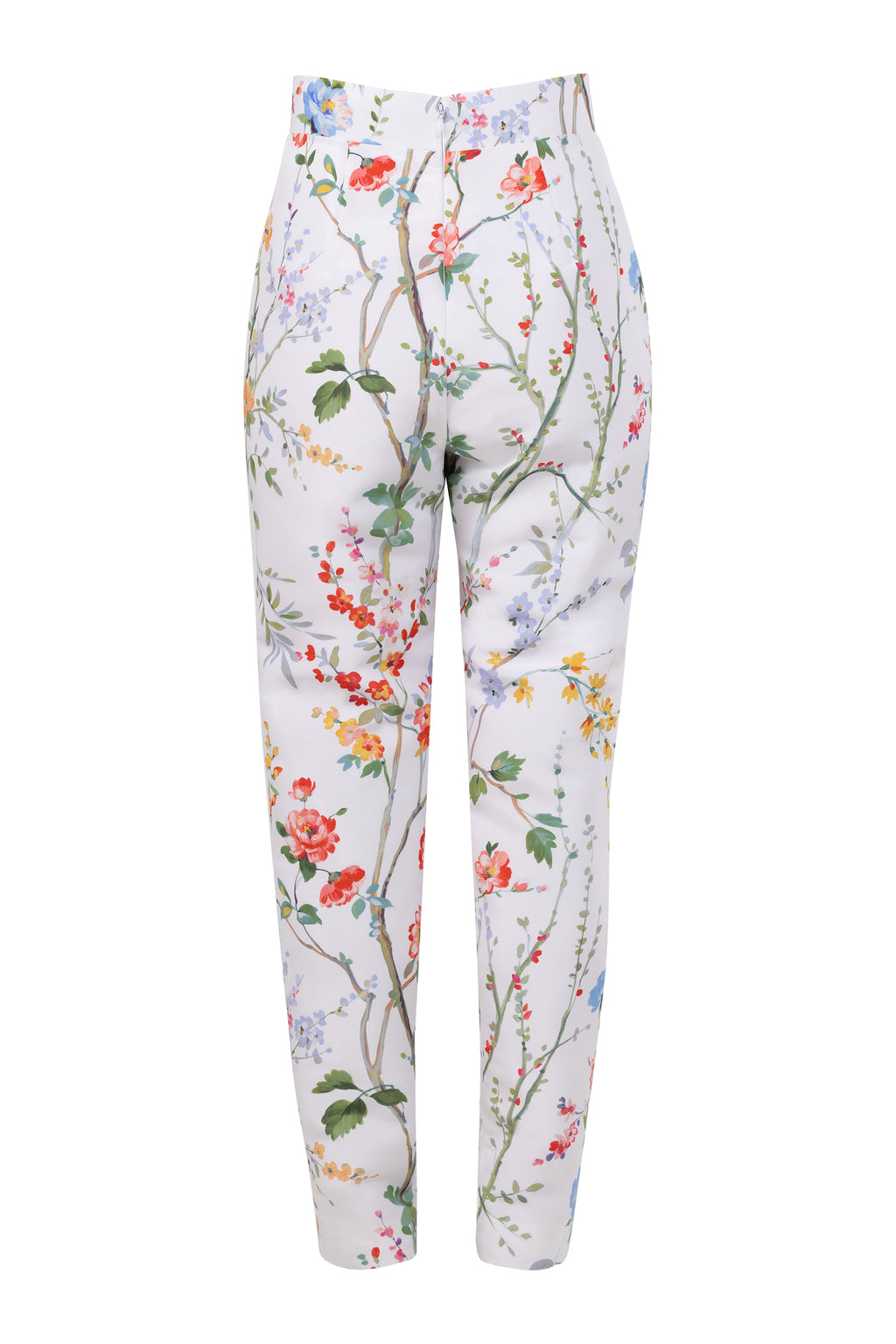 Garden Reverie Silk Faille Cigarette Pants in White Floral
