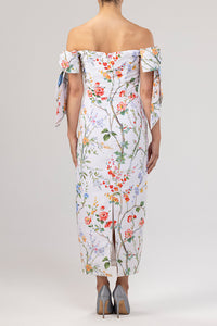 Isabella Garden Reverie Silk Faille Midi Dress in White Floral