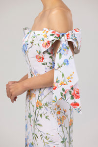 Isabella Garden Reverie Silk Faille Midi Dress in White Floral