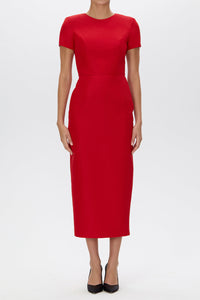 Claudia Silk Faille Midi Dress with Bow Belt