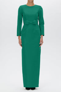 Cristina Silk Faille Column Gown with Bow Belt