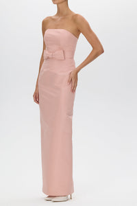 Elizabeth Silk Faille Column Gown with Bow Belt