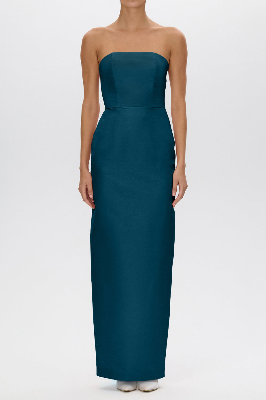 Leonore Silk Faille Column Gown with Detachable Bow Train