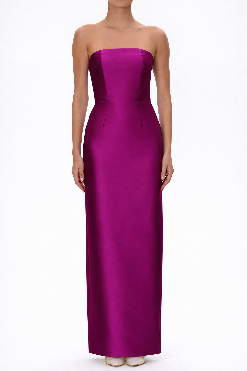 Eliza Silk and Wool Column Gown with Detachable Bow Train