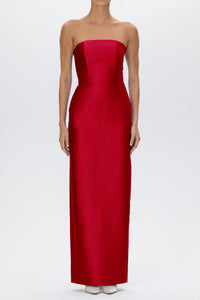 Eliza Silk and Wool Column Gown with Detachable Bow Train