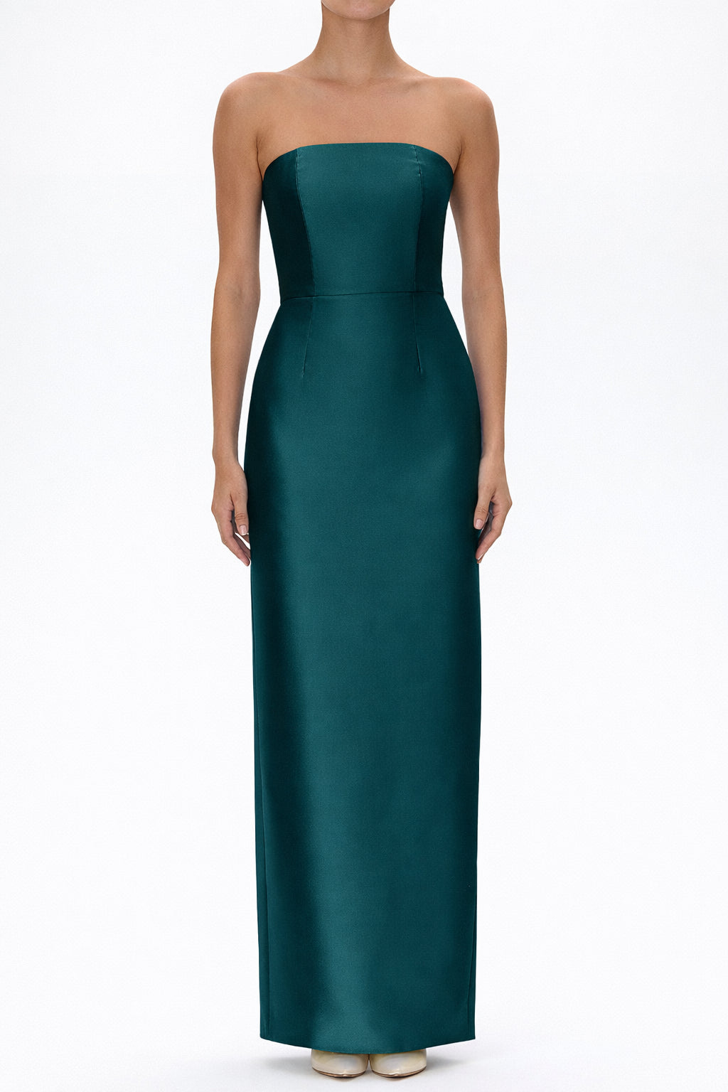 Eliza Silk and Wool Column Gown with Detachable Bow Train