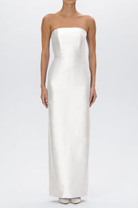 Eliza Silk and Wool Column Gown with Detachable Bow Train