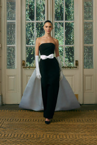 Leonore Silk Faille Column Gown with Detachable Bow Train