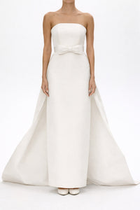 Leonore Silk Faille Column Gown with Detachable Bow Train