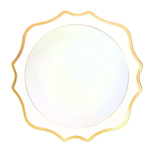 Antique White Salad Serving Bowl in Gold Rim