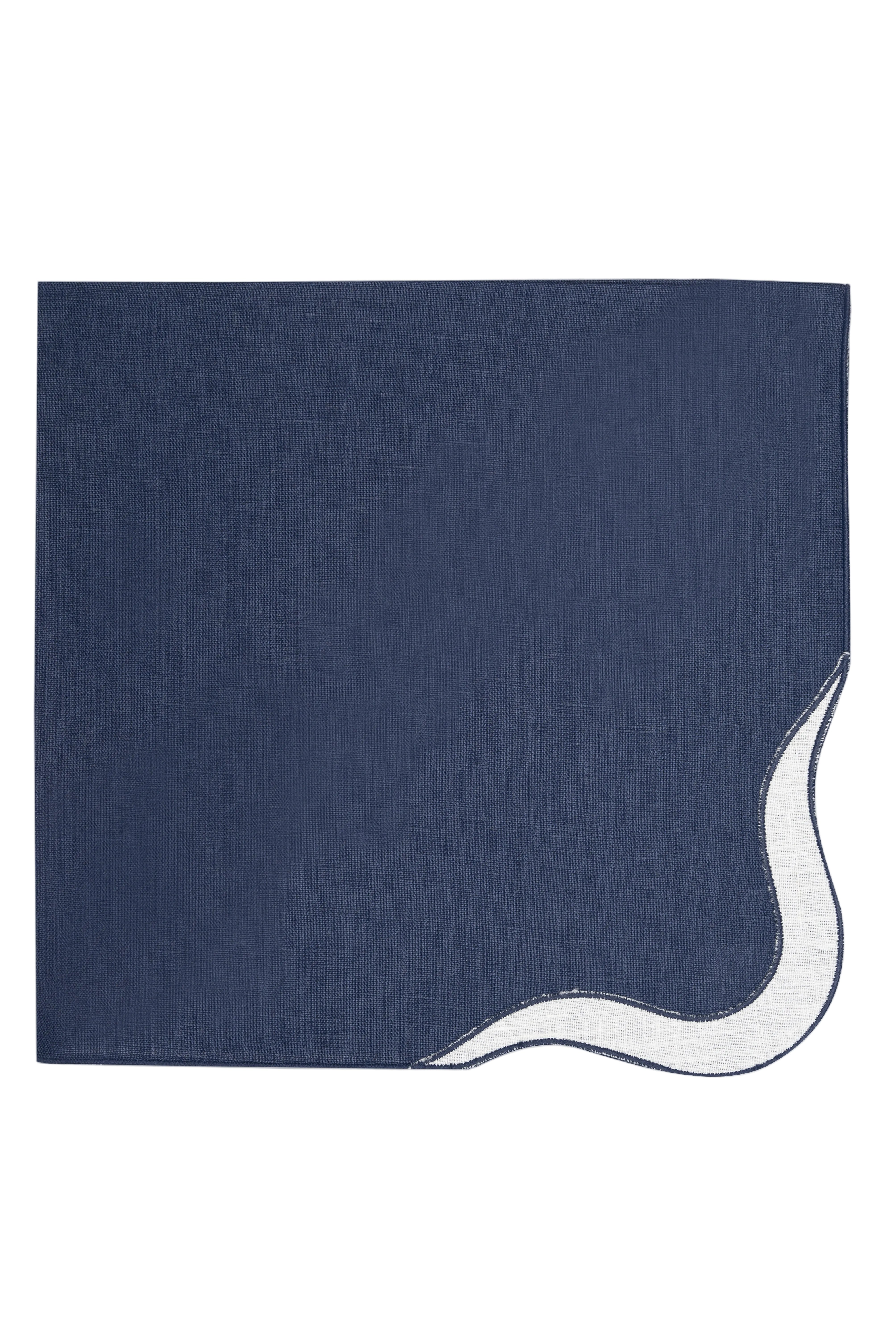 Zurbano Linen Dinner Napkin with Linen Appliqué in Navy