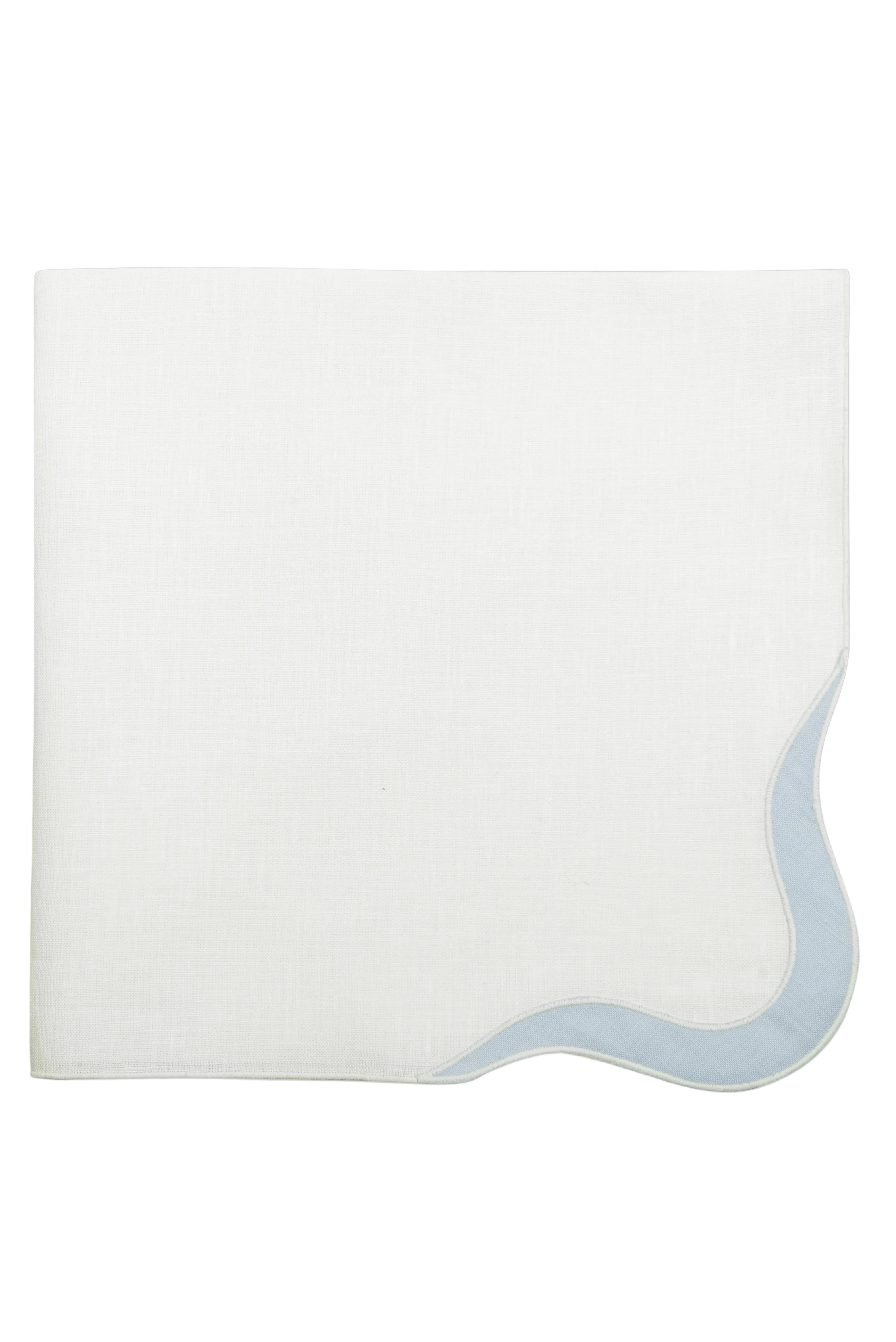 Zurbano Linen Dinner Napkin with Linen Appliqué in Off White with Baby Blue