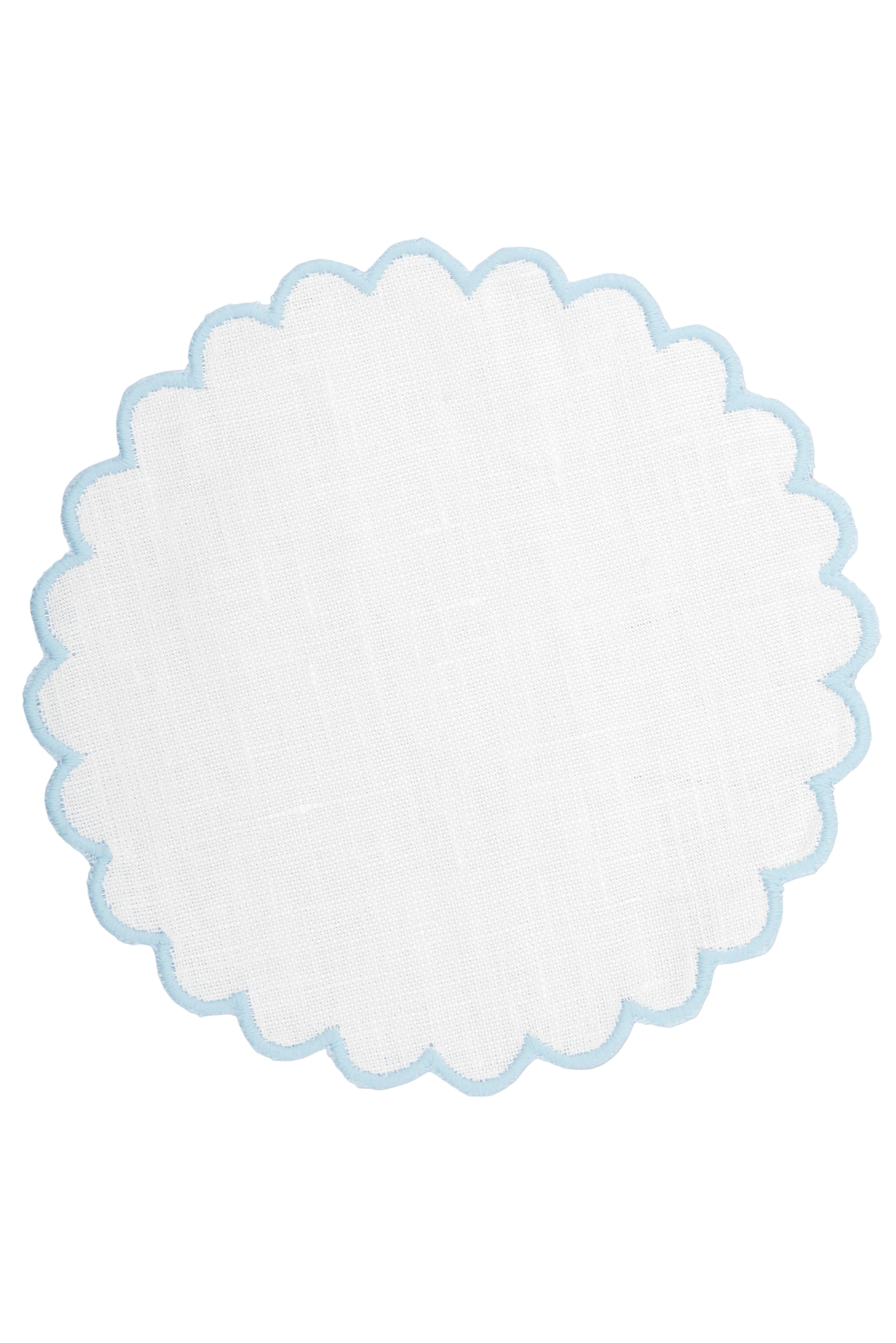 Zurbano Linen Coasters in Off White with Baby Blue, Set of 6