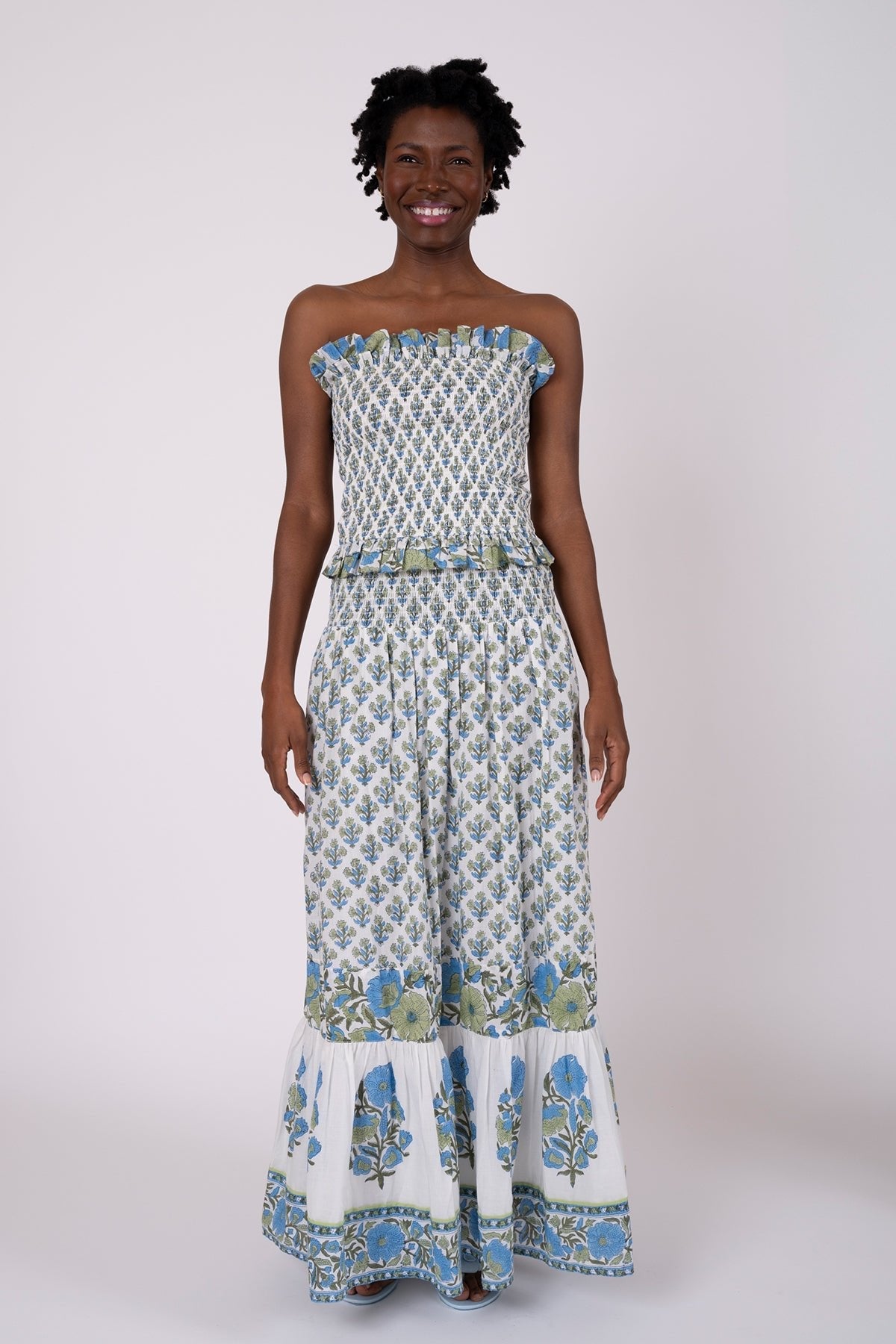 Strapless Bandeau Top in Bleu & Thyme Vintage Poppy