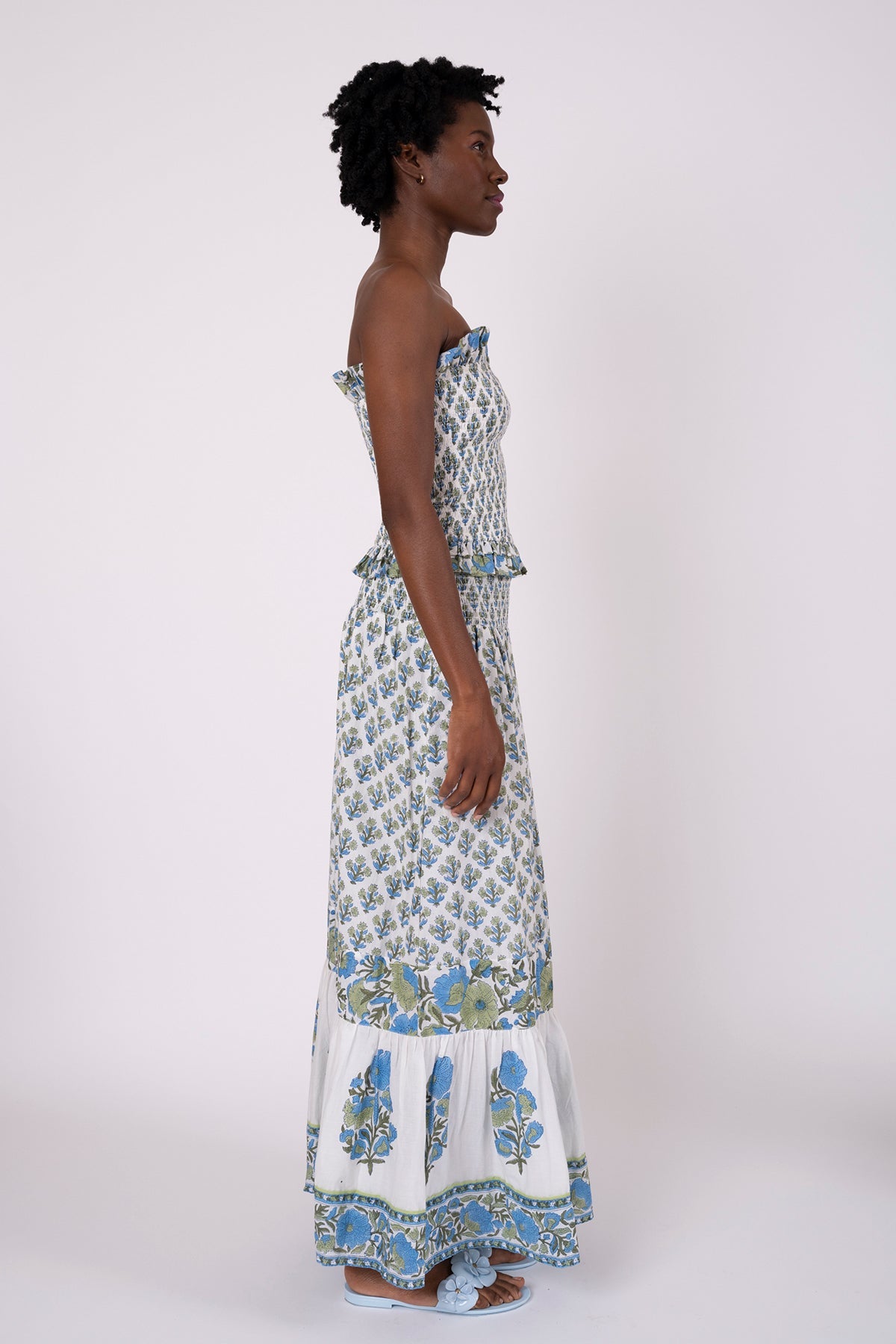 Flounce Smocked Waist Skirt in Bleu & Thyme Vintage Poppy