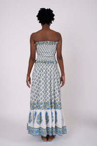 Flounce Smocked Waist Skirt in Bleu & Thyme Vintage Poppy