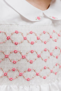 Bagatelle White/Pink Silk Handmade Smocked Dress