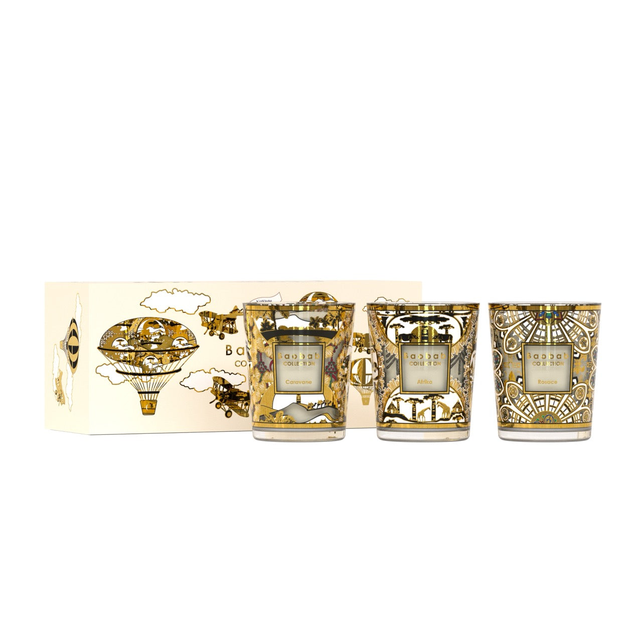Trio Travel Candle Set in Afrika, Caravane &amp; Rosace