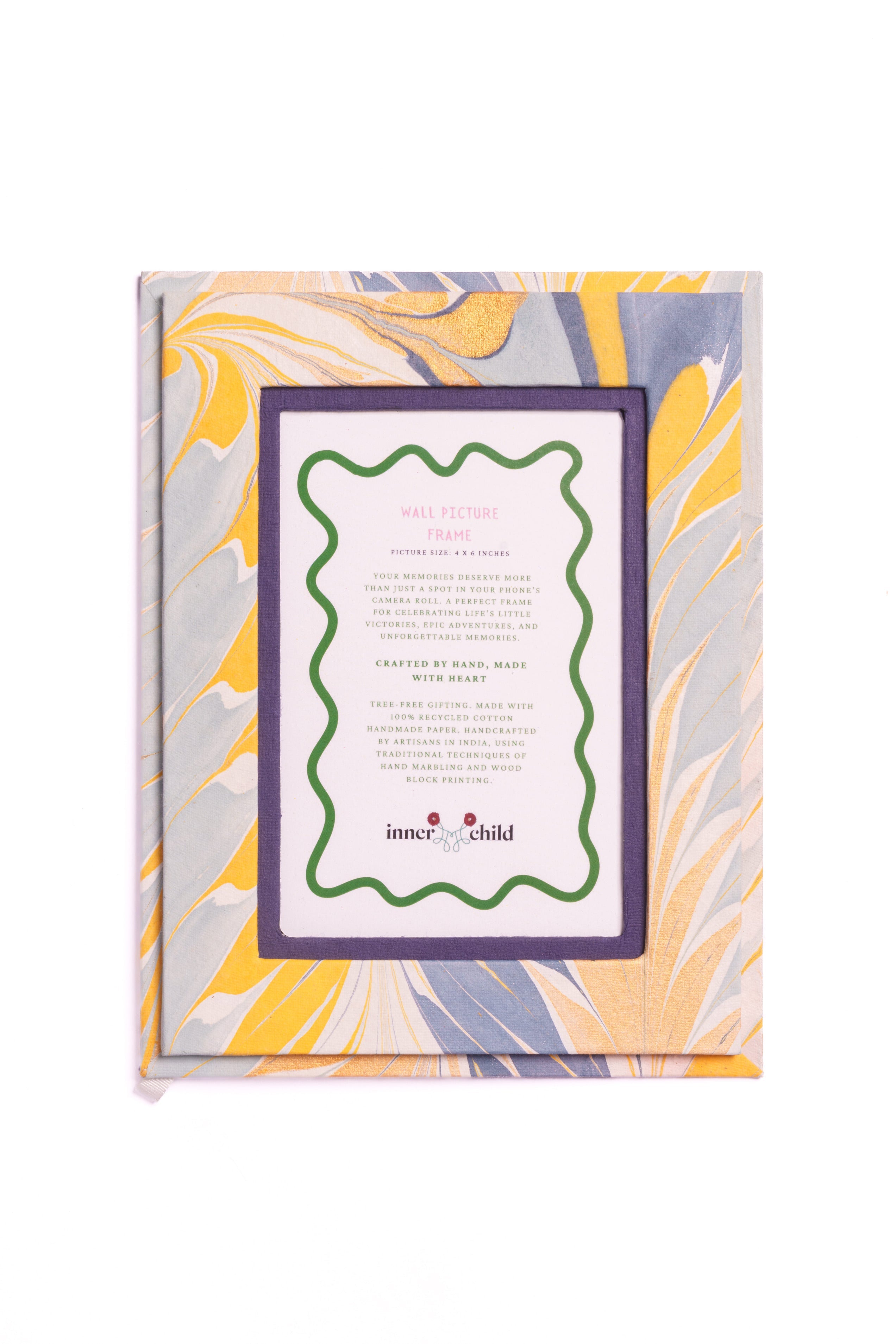 Hand-Marbled Picture Frame in Blue & Gold, 4x6